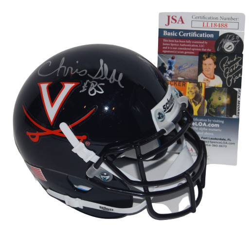 CHRIS SLADE signed (VIRGINA CAVALIERS) Patriots mini football helmet JSA LL18488