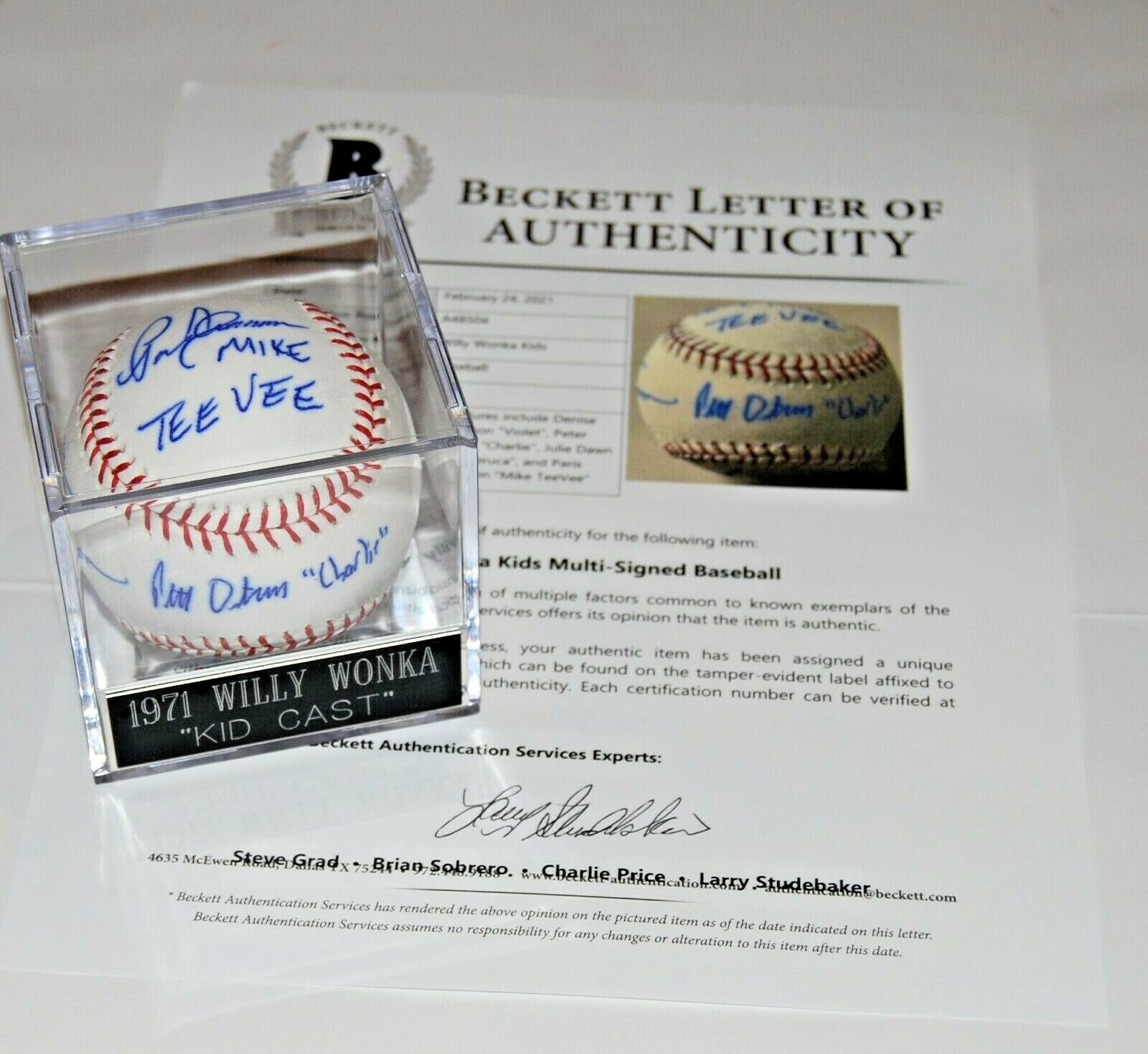 1971 WILLY WONKA KIDS CAST SIGNED ML BASEBALL (GOLDEN TICKET) BECKETT BAS A48504 COLLECTIBLE MEMORABILIA