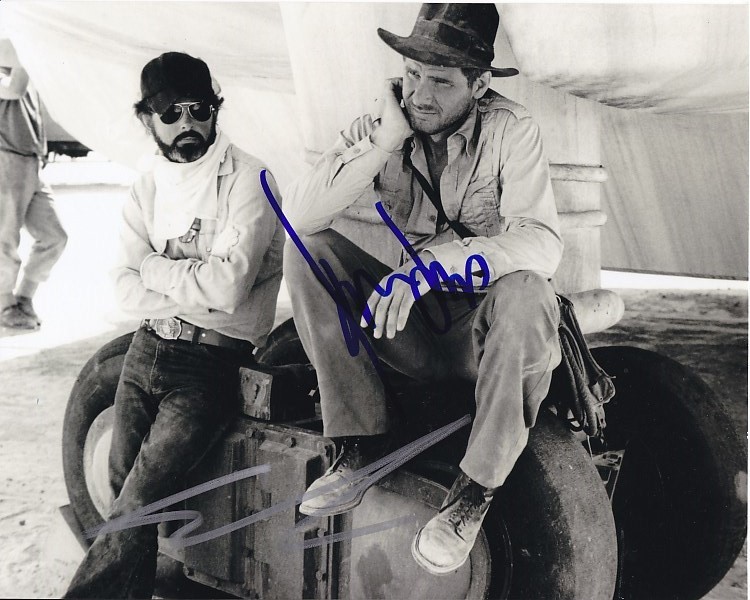 HARRISON FORD and GEORGE LUCAS signed autographed INDIANA JONES photo RARE