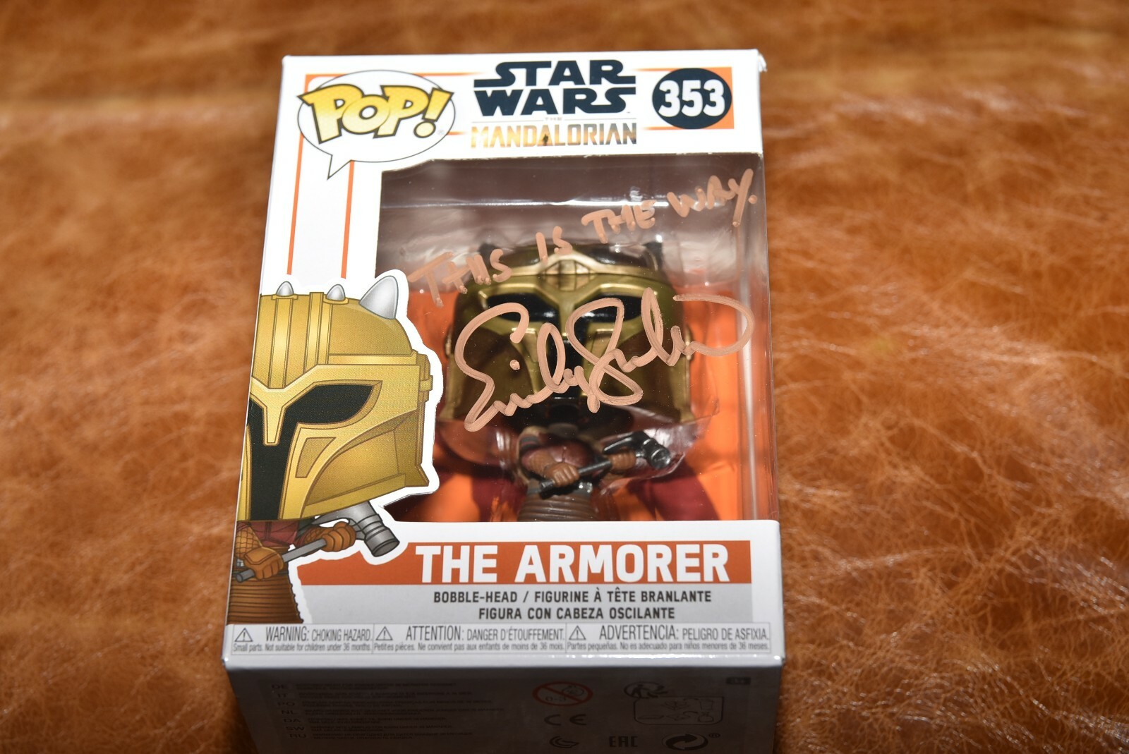 EMILY SWALLOW signed STAR WARS THE MANDALORIAN ARMORER #353 Funko Pop! Figure