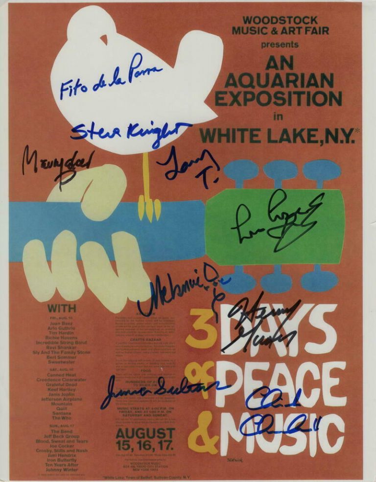 9 ORIGINAL WOODSTOCK PERFORMERS SIGNED AUTOGRAPH 11X14 POSTER PHOTO – RARE! JSA COLLECTIBLE MEMORABILIA