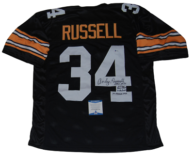 ANDY RUSSELL SIGNED (PITTSBURGH STEELERS CUSTOM STITCHED FOOTBALL JERSEY BECKETT COLLECTIBLE MEMORABILIA