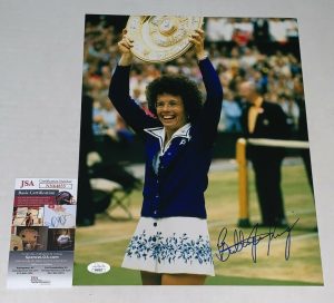 BILLIE JEAN KING SIGNED WIMBLEDON CHAMPION 11×14 PHOTO AUTOGRAPHED TENNIS JSA COLLECTIBLE MEMORABILIA