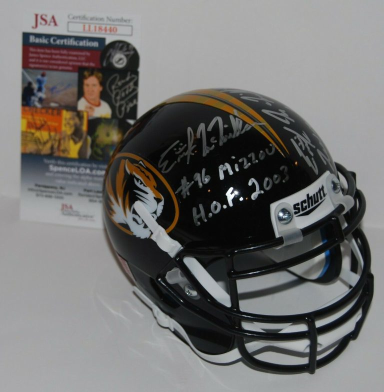 ERIK MCMILLAN SIGNED (MISSOURI TIGERS) MIZZOU MINI FOOTBALL HELMET JSA LL18440 COLLECTIBLE MEMORABILIA