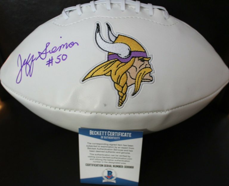 JEFF SIEMON SIGNED MINNESOTA VIKINGS LOGO FOOTBALL W/BECKETT COA S09968 COLLECTIBLE MEMORABILIA