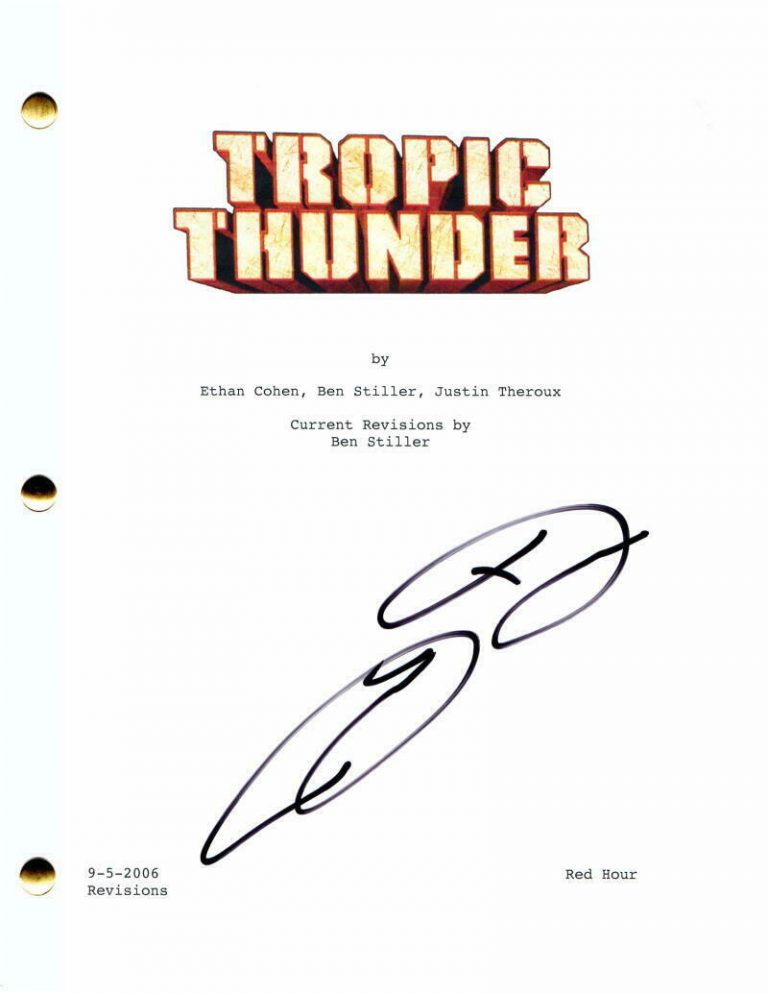 JUSTIN THEROUX SIGNED AUTOGRAPH TROPIC THUNDER MOVIE SCRIPT – ROBERT DOWNEY JR COLLECTIBLE MEMORABILIA