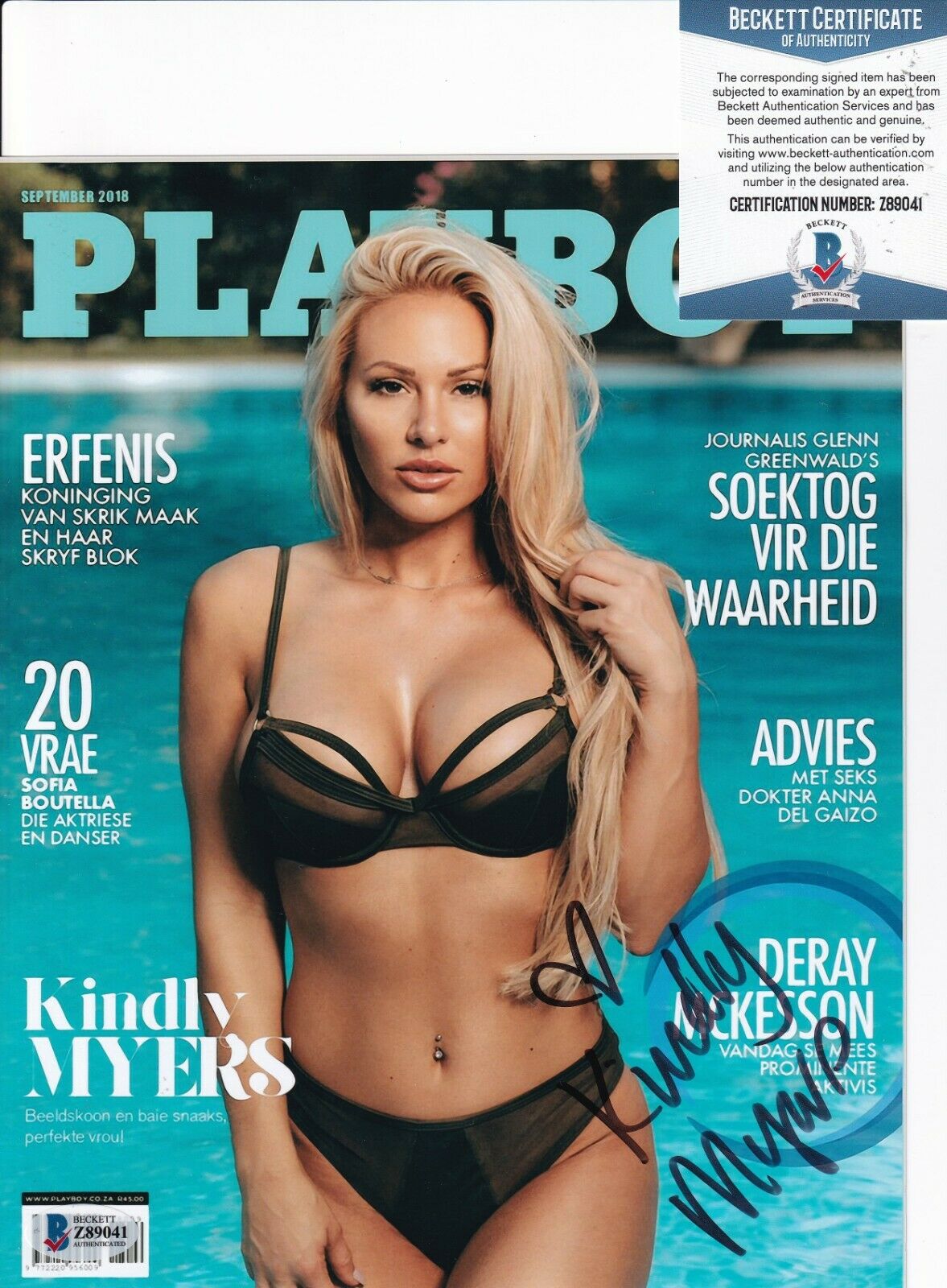 Kindly Myers Signed Playboy Playmate Model X Photo Beckett Bas Z Autographia