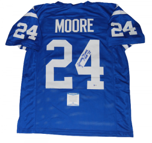 LENNY MOORE SIGNED (BALTIMORE COLTS) CUSTOM STITCHED FOOTBALL JERSEY BECKETT COLLECTIBLE MEMORABILIA