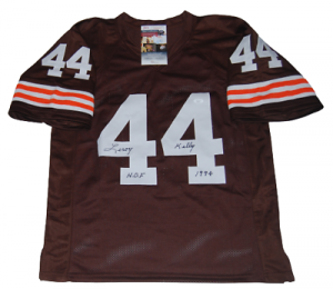 LEROY KELLY SIGNED (CLEVELAND BROWNS) CUSTOM AUTOGRAPHED FOOTBALL JERSEY JSA COLLECTIBLE MEMORABILIA