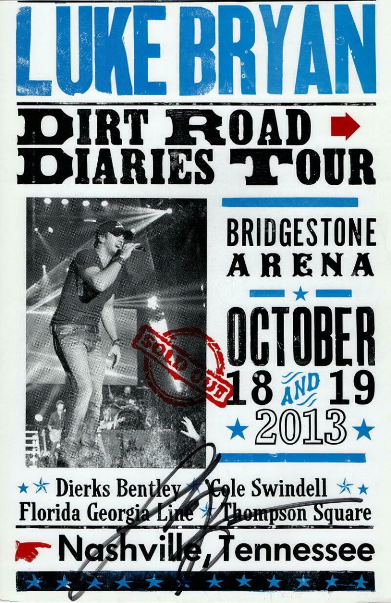 LUKE BRYAN SIGNED AUTOGRAPH 2013 DIRT ROAD DIARIES CONCERT TOUR POSTER – RARE COLLECTIBLE MEMORABILIA