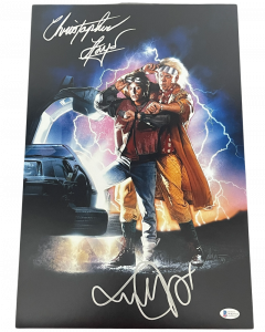MICHAEL J FOX CHRISTOPHER LLOYD SIGNED BACK TO THE FUTURE 12X18 PHOTO BECKETT C COLLECTIBLE MEMORABILIA