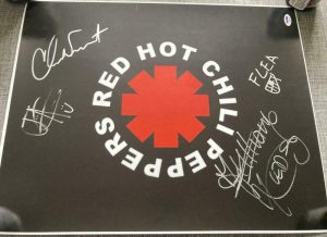 RED HOT CHILI PEPPERS FULL BAND SIGNED AUTOGRAPH POSTER – ANTHONY KIEDIS +3 PSA COLLECTIBLE MEMORABILIA