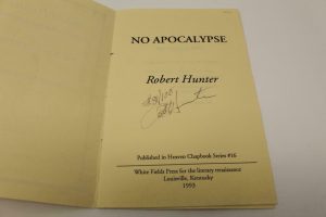 ROBERT HUNTER SIGNED AUTOGRAPH “NO APOCALYPSE” BOOK – GRATEFUL DEAD, VERY RARE COLLECTIBLE MEMORABILIA