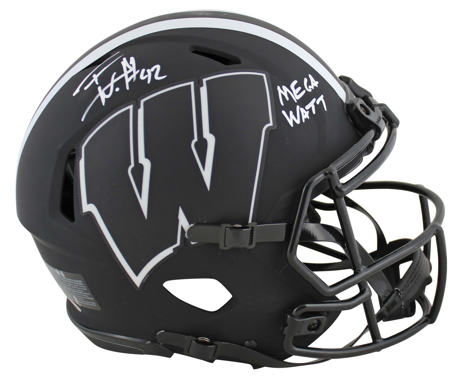 WISCONSIN T.J. WATT MEGA WATT SIGNED ECLIPSE FULL SIZE SPEED PROLINE HELMET BAS COLLECTIBLE MEMORABILIA