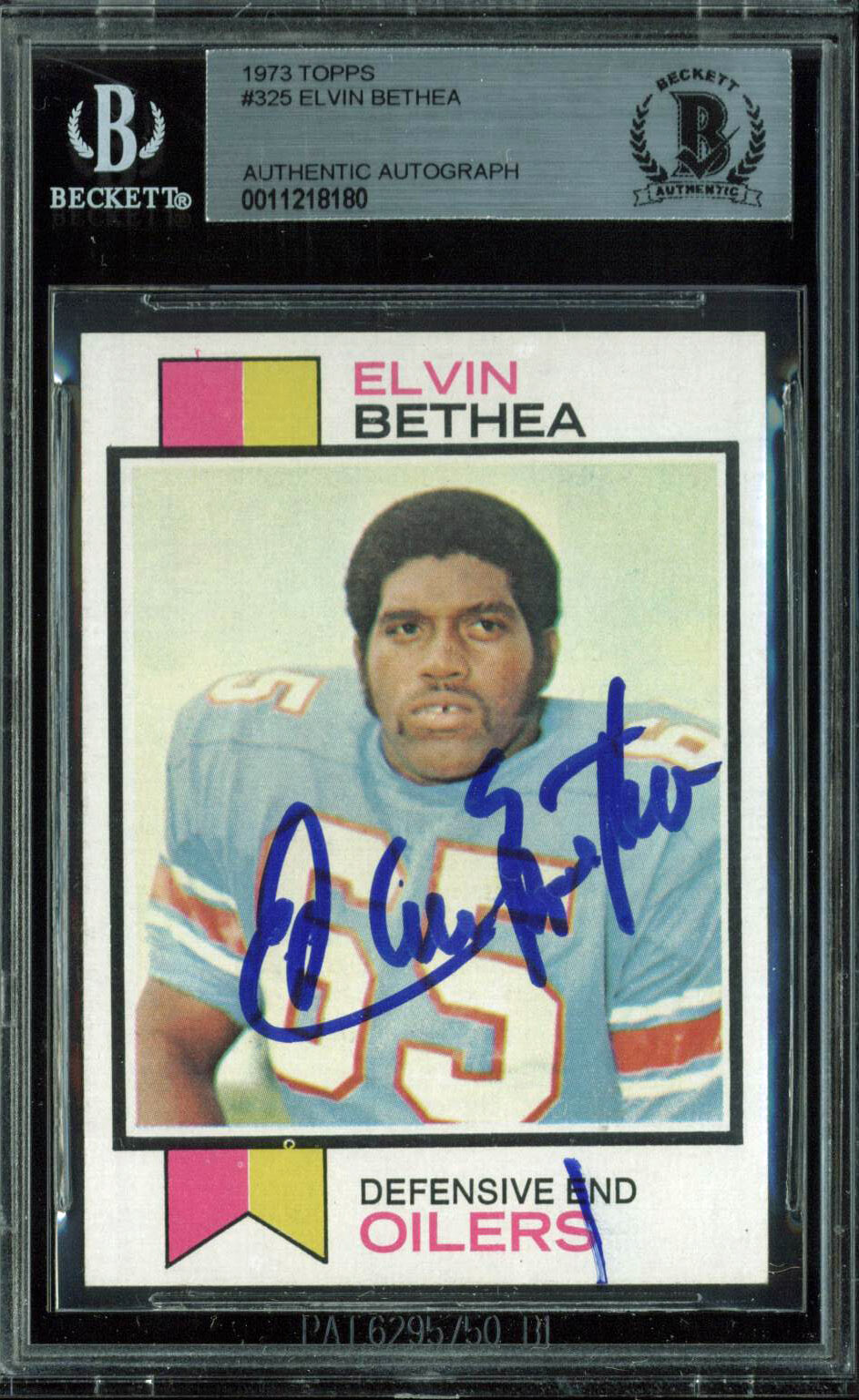 Oilers Elvin Bethea Authentic Signed 1973 Topps #325 Auto Card BAS Slabbed