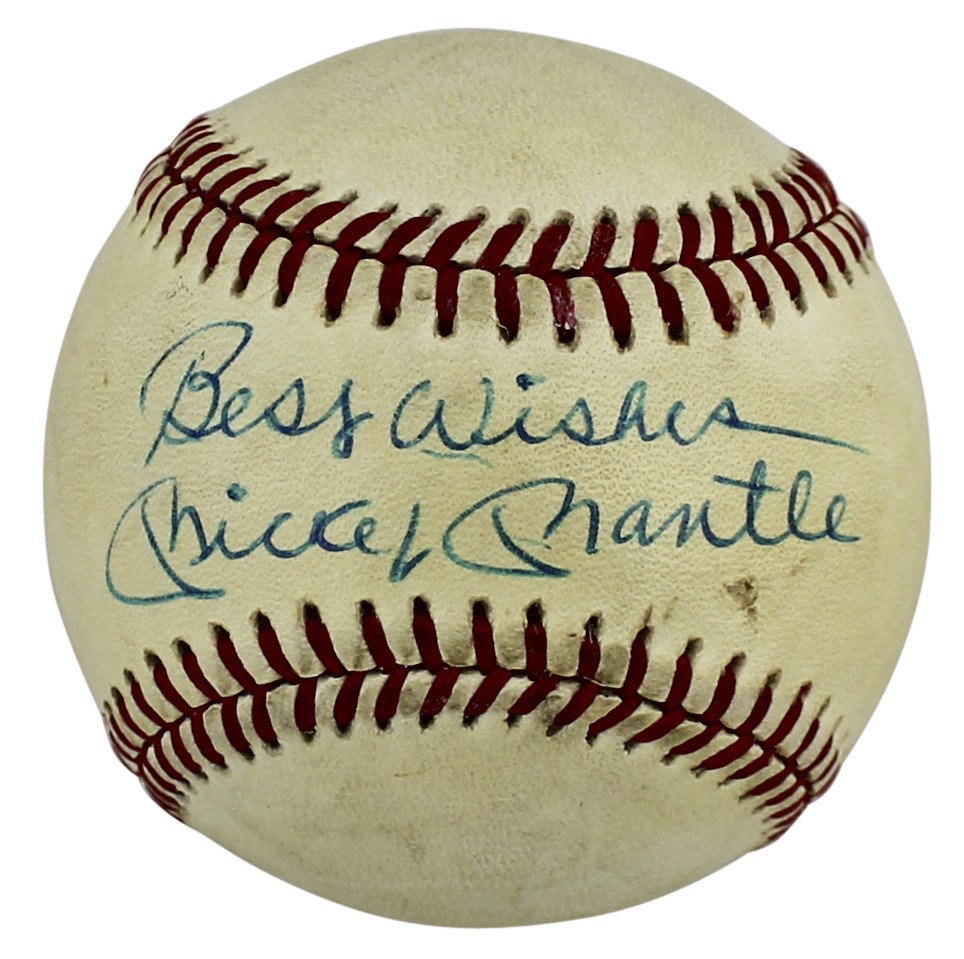 YANKEES MICKEY MANTLE “BEST WISHES” AUTHENTIC SIGNED OAL BASEBALL JSA #X40056 COLLECTIBLE MEMORABILIA