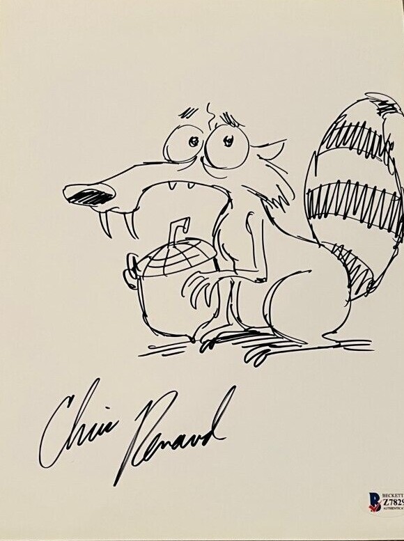 CHRIS RENAUD RARE HAND SIGNED ORIGINAL SKETCH SCRAT ICE AGE MINIONS DESPICABLE M COLLECTIBLE MEMORABILIA
