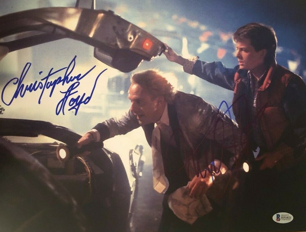 MICHAEL J FOX CHRISTOPHER LLOYD SIGNED AUTOGRAPHED 11x14 PHOTO BTTF COA