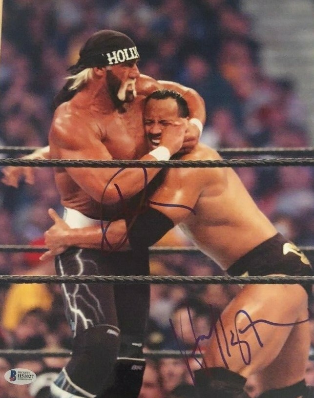Hulk Hogan Dwayne Johnson The Rock signed autographed 11x14 photo Wrestlemania