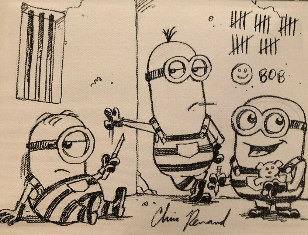 CHRIS RENAUD RARE HAND SIGNED 11×14 SKETCH CANVAS MINIONS DESPICABLE ME ARTWORK COLLECTIBLE MEMORABILIA