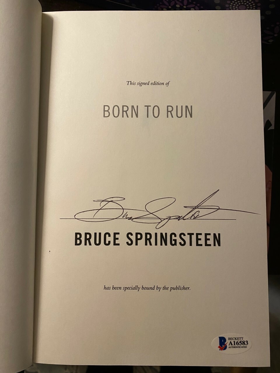 Bruce Springsteen Born To Run Signed Autographed HB Book BAS Beckett Certified