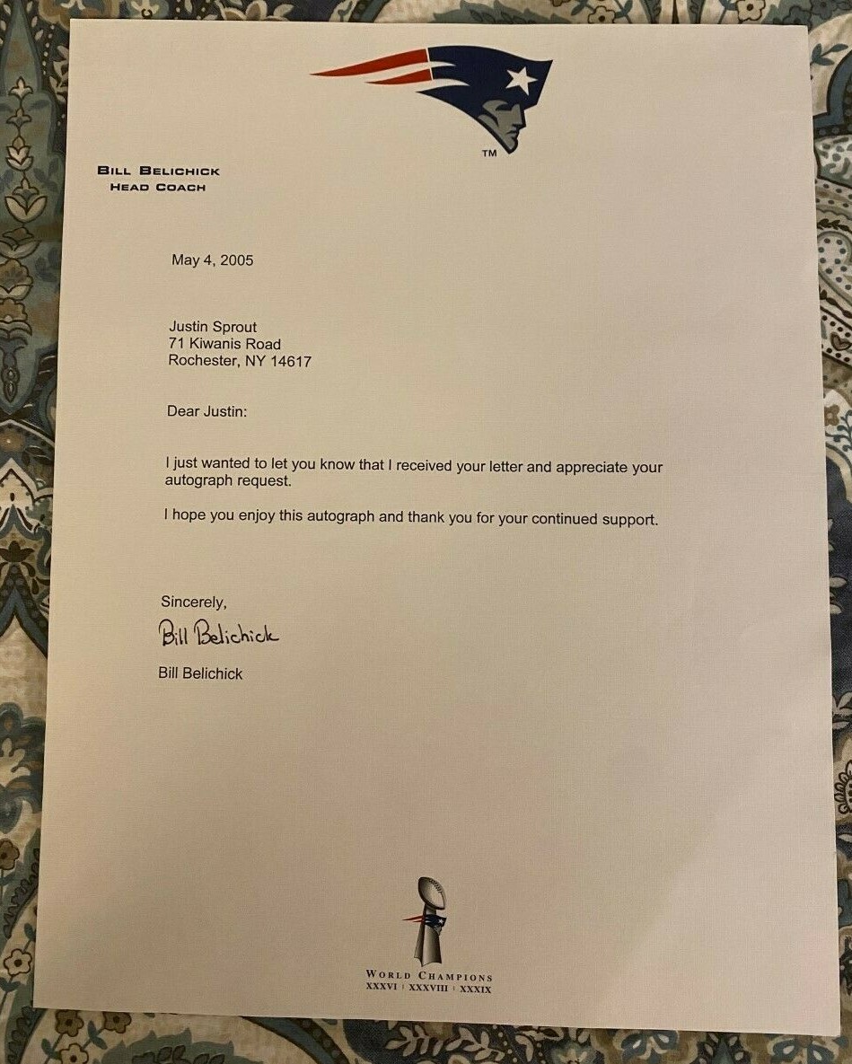 Bill Belichick New England Patriots Super Bowl Official Letterhead