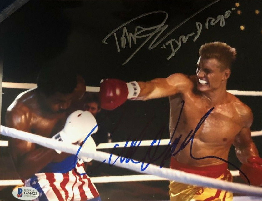 Carl Weathers Dolph Lundgren Drago signed autographed Rocky photo Creed Beckett