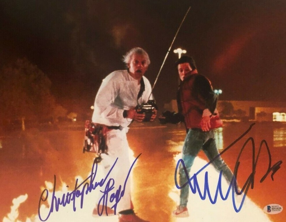 MICHAEL J FOX CHRISTOPHER LLOYD SIGNED AUTOGRAPHED 11x14 PHOTO BTTF COA