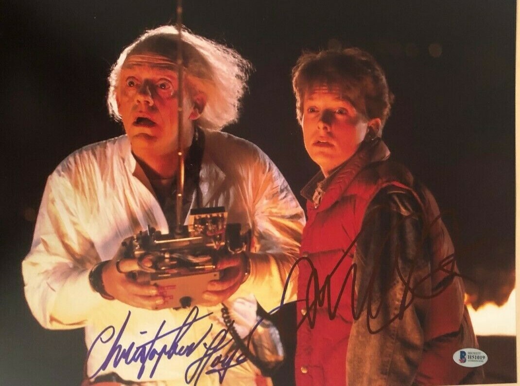 MICHAEL J FOX CHRISTOPHER LLOYD SIGNED AUTOGRAPHED 11x14 PHOTO BTTF COA