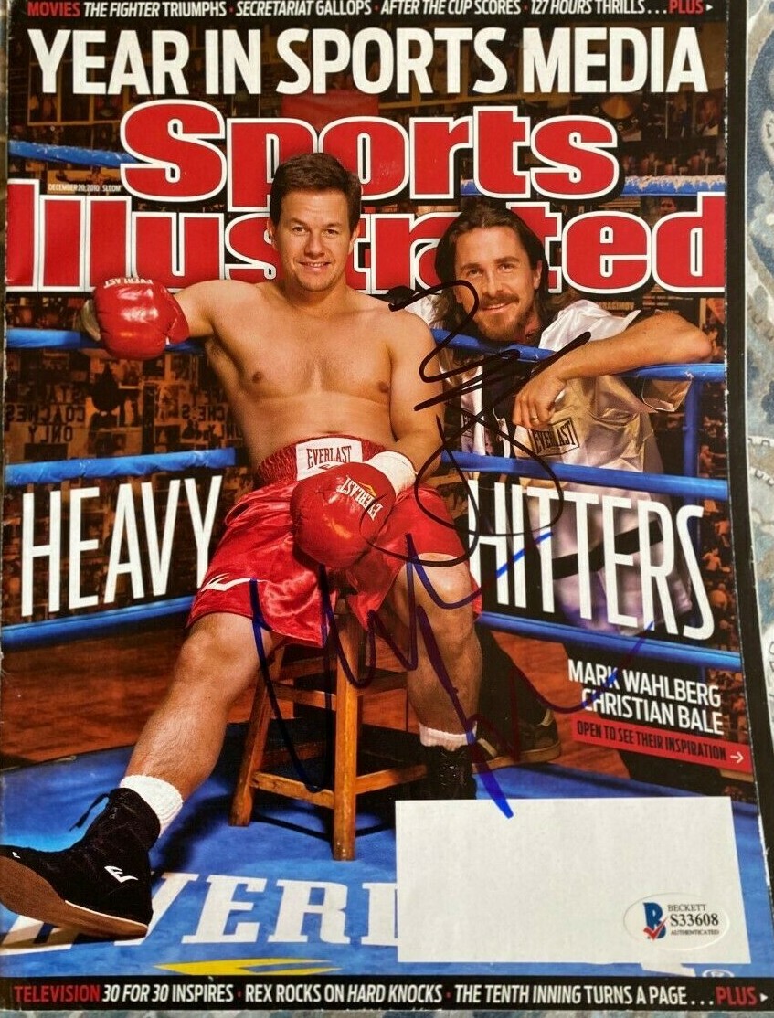 Christian Bale Mark Wahlberg signed autographed sports illustrated magazine COA
