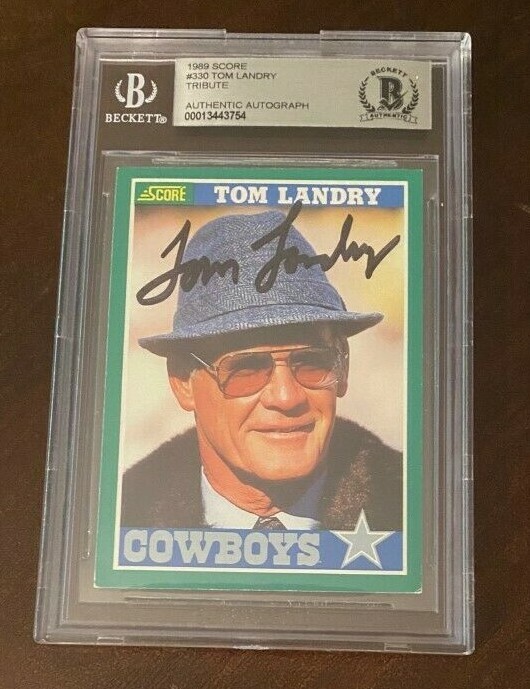 TOM LANDRY SIGNED AUTOGRAPHED 1989 SCORE #330 CARD COLLECTIBLE MEMORABILIA