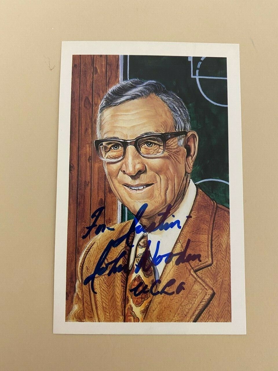 John Wooden signed autographed Hall of Fame Postcard Ron Lewis Numbered