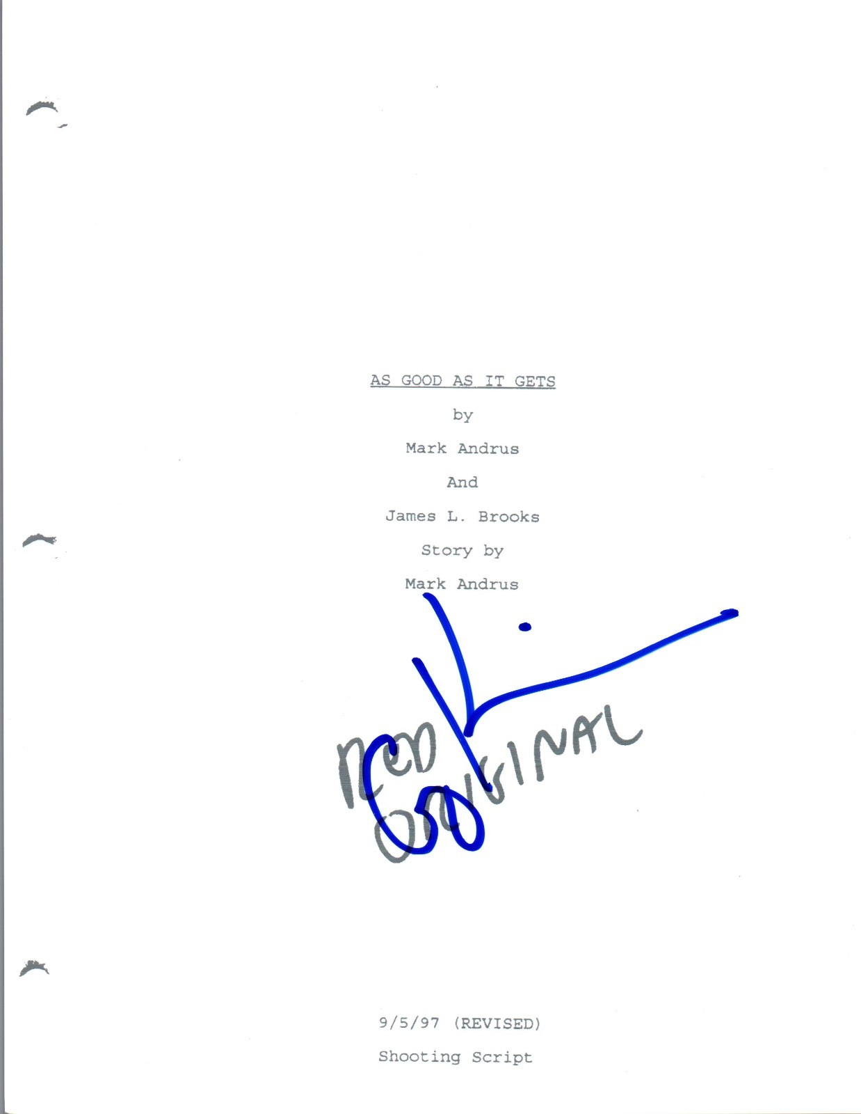 Greg Kinnear Signed Autographed AS GOOD AS IT GETS Movie Script COA VD