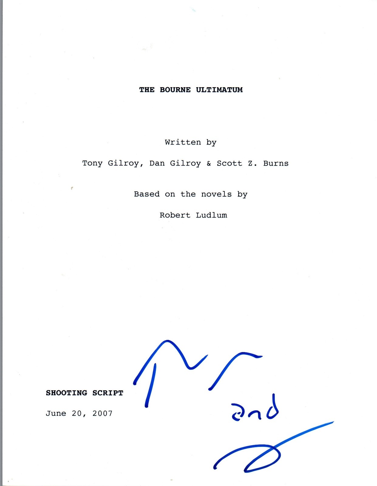 Tony Gilroy & Dan Gilroy Signed Autograph THE BOURNE ULTIMATUM Script COA VD