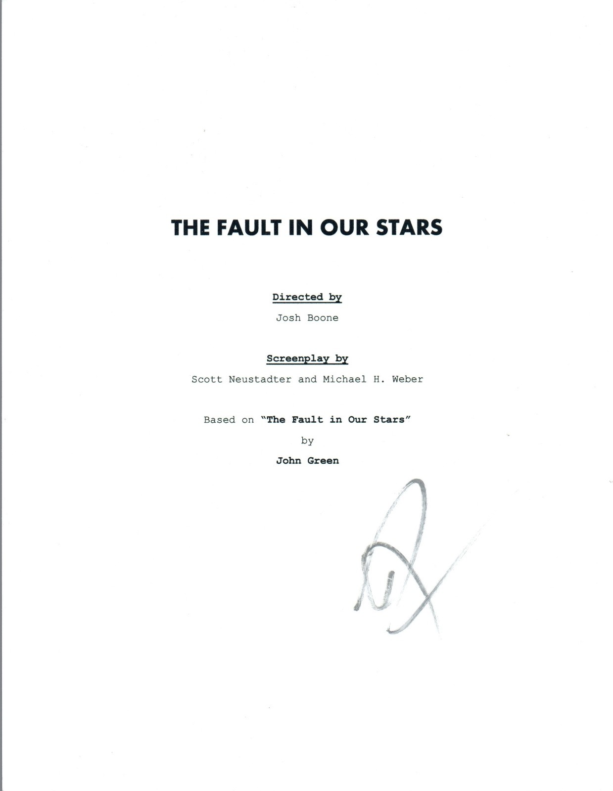 Josh Boone Signed Autographed THE FAULT IN OUR STARS Script Screenwriter COA VD