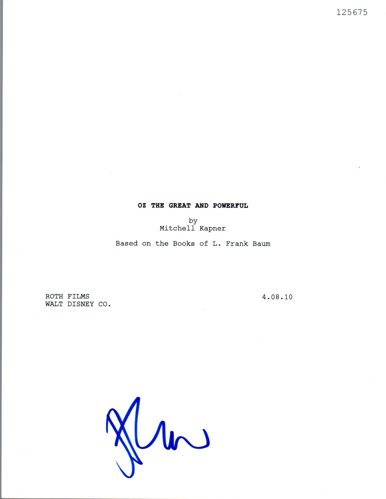 James Franco Signed Autographed OZ THE GREAT AND POWERFUL Movie Script COA VD