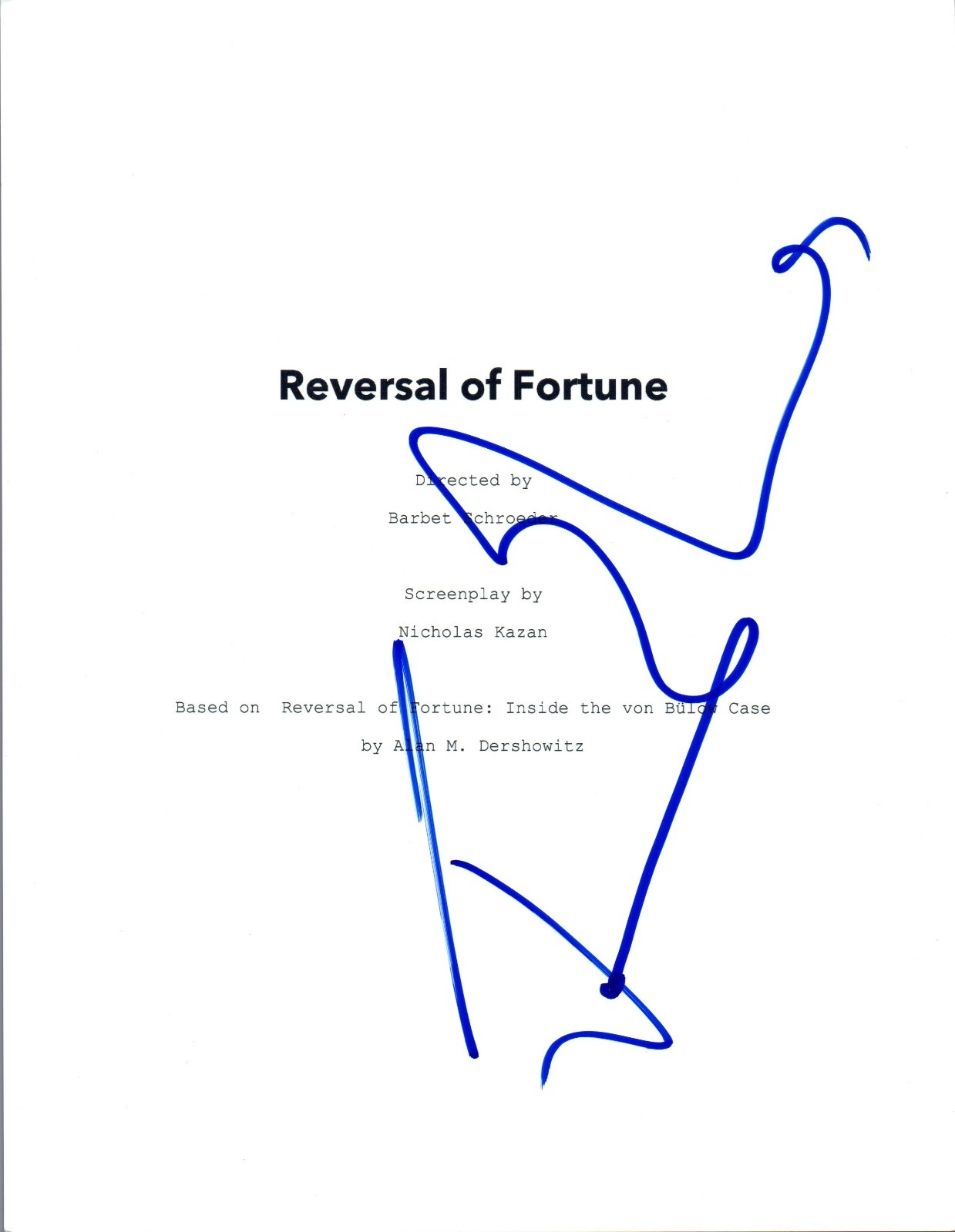 Jeremy Irons Signed Autographed REVERSAL OF FORTUNE Movie Script COA VD