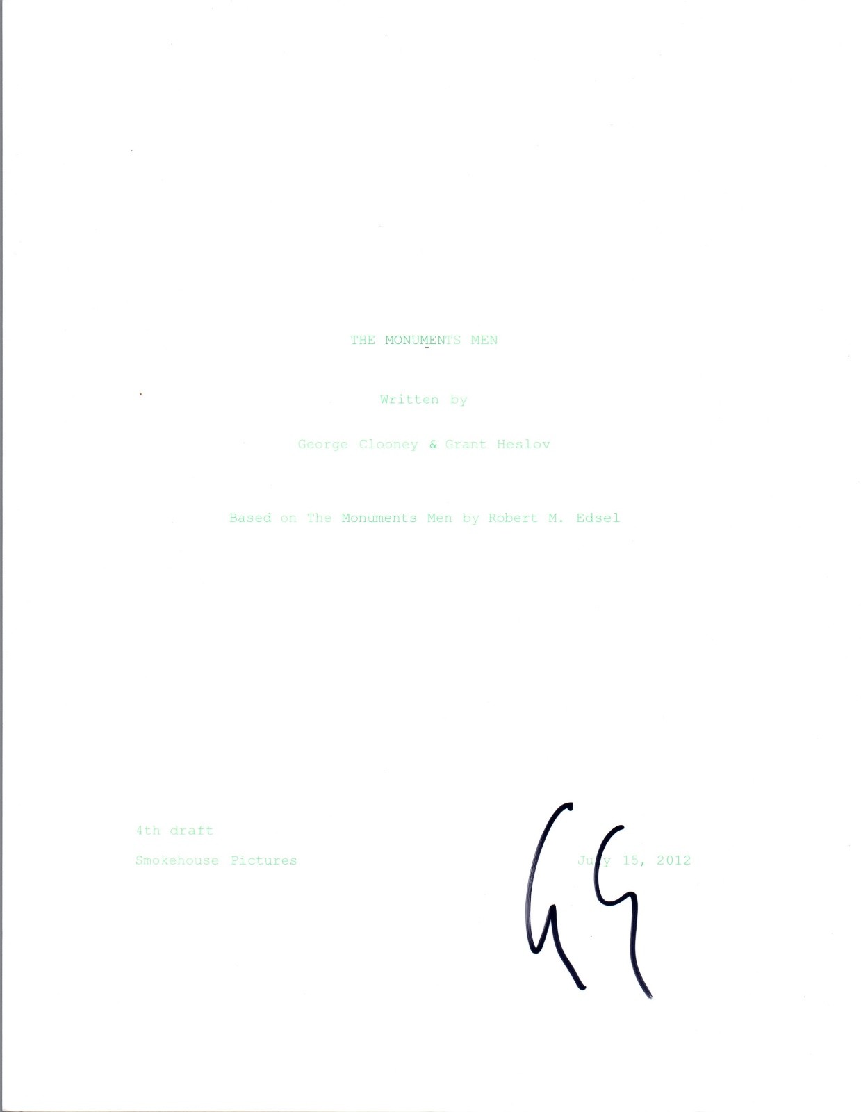 George Clooney Signed Autographed THE MONUMENTS MEN Full Movie Script COA VD