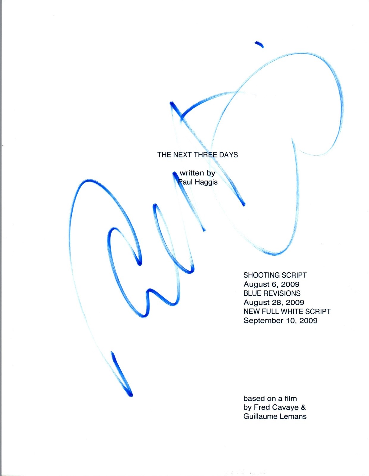 Paul Haggis Signed Autographed THE NEXT THREE DAYS Movie Script COA VD