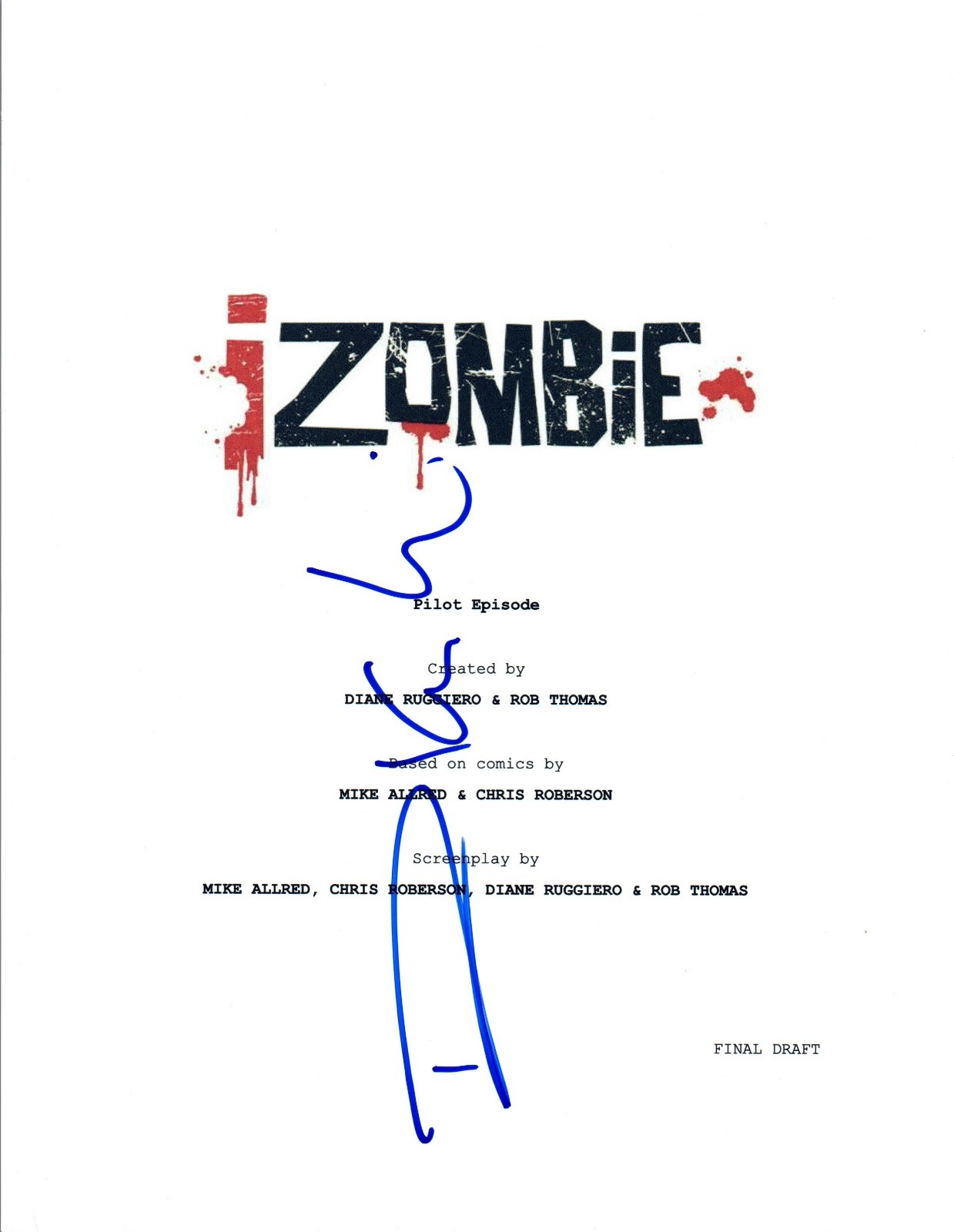 Rahul Kohli Signed Autographed iZOMBIE Pilot Episode Script COA VD