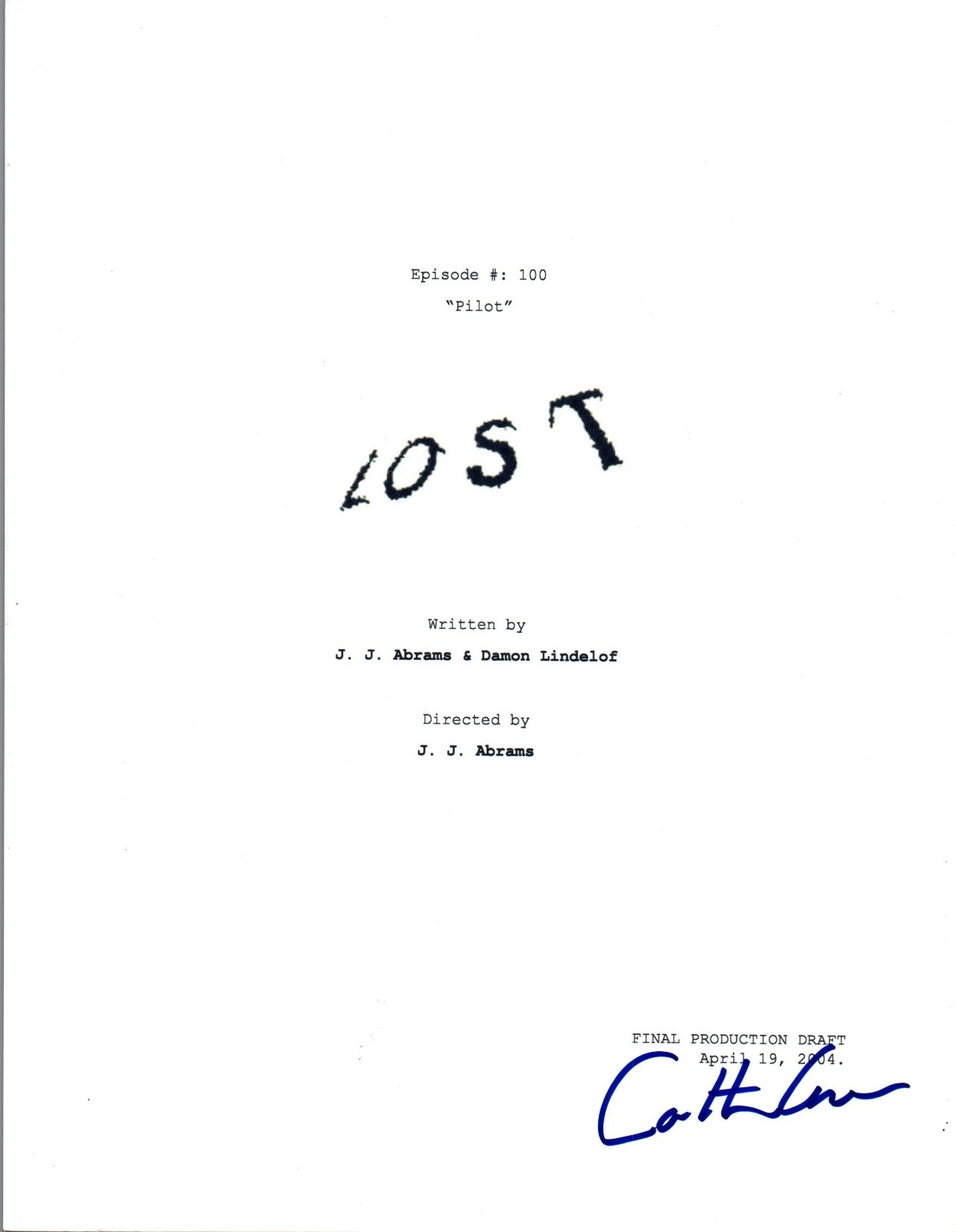 Carlton Cuse Signed Autographed LOST Pilot Episode Script COA VD