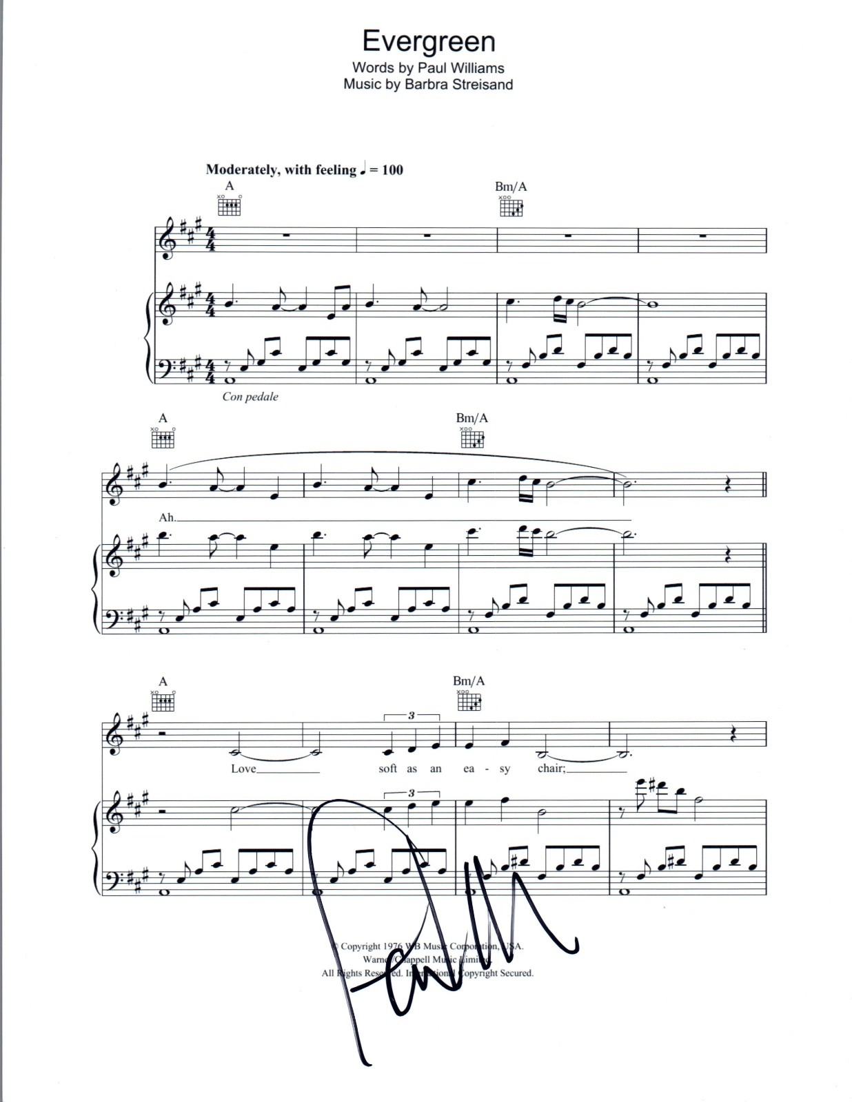 Paul Williams Signed Autograph A Star Is Born EVERGREEN Sheet Music COA