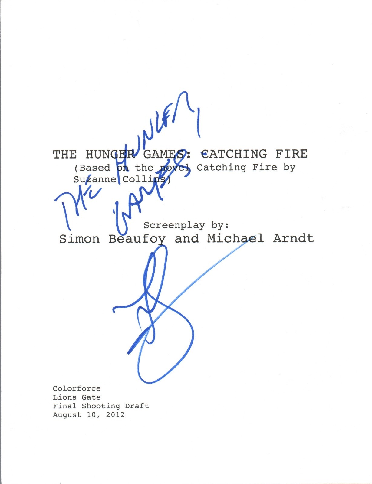 Francis Lawrence Signed Autographed THE HUNGER GAMES CATCHING FIRE