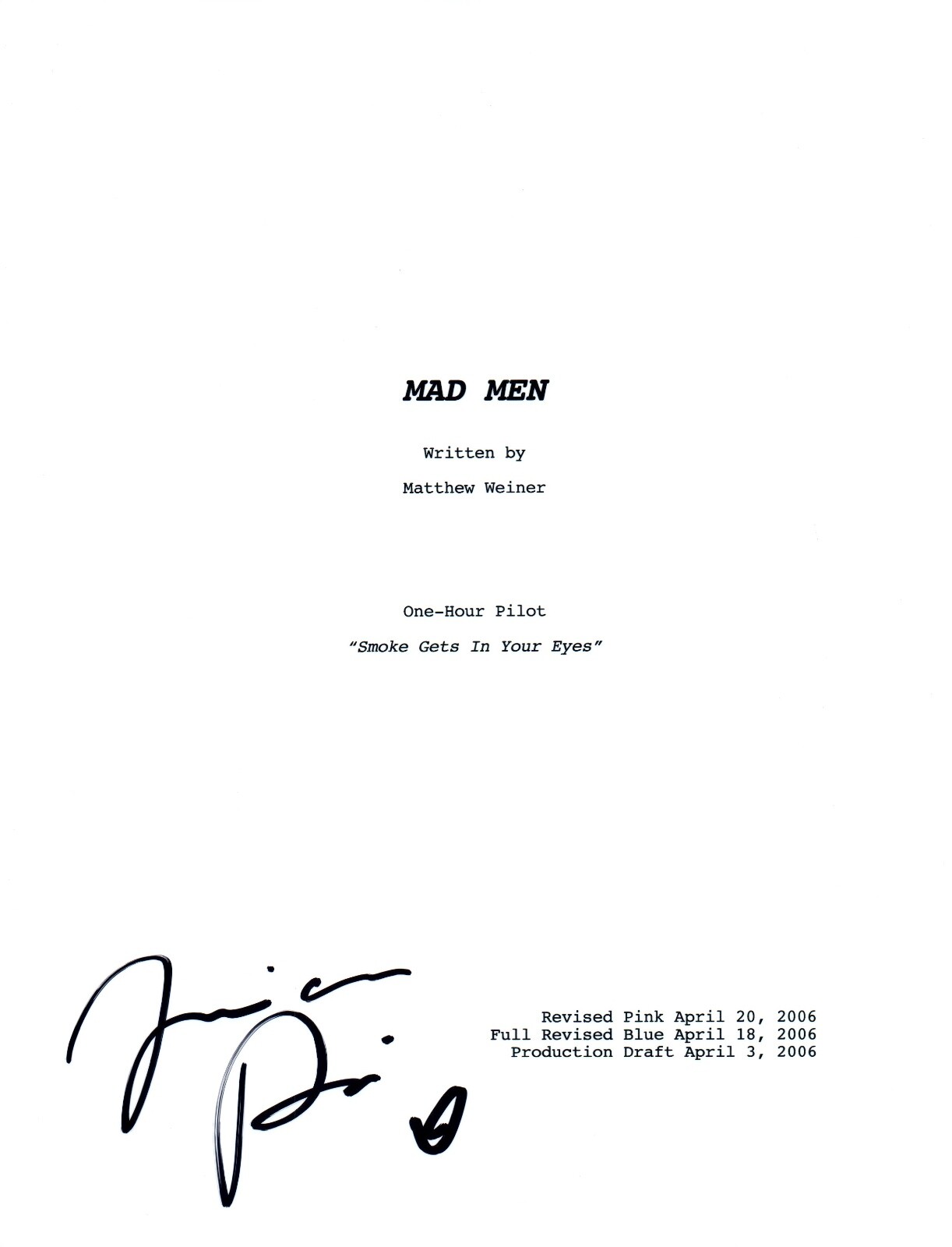 Jessica Pare Signed Autographed MAD MEN Pilot Script COA