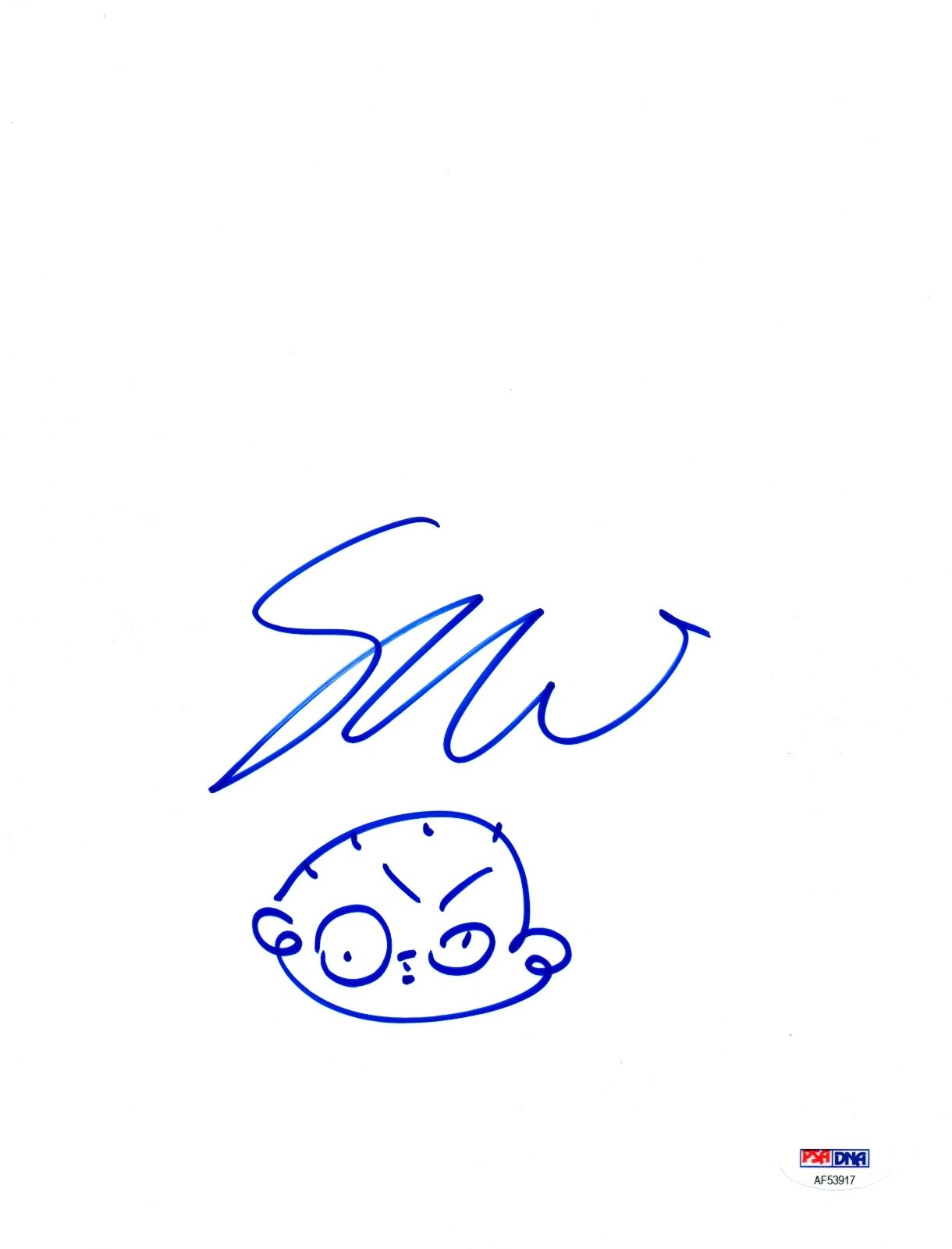 SETH MACFARLANE SIGNED AUTOGRAPH FAMILY GUY STEWIE HAND DRAWN SKETCH PSA/DNA COA COLLECTIBLE MEMORABILIA