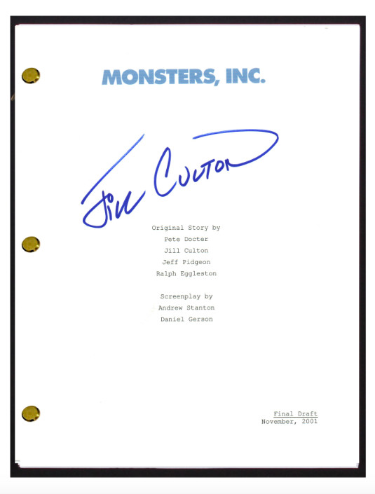 Jill Culton Signed Autographed MONSTERS INC Movie Script Film Screenwriter COA