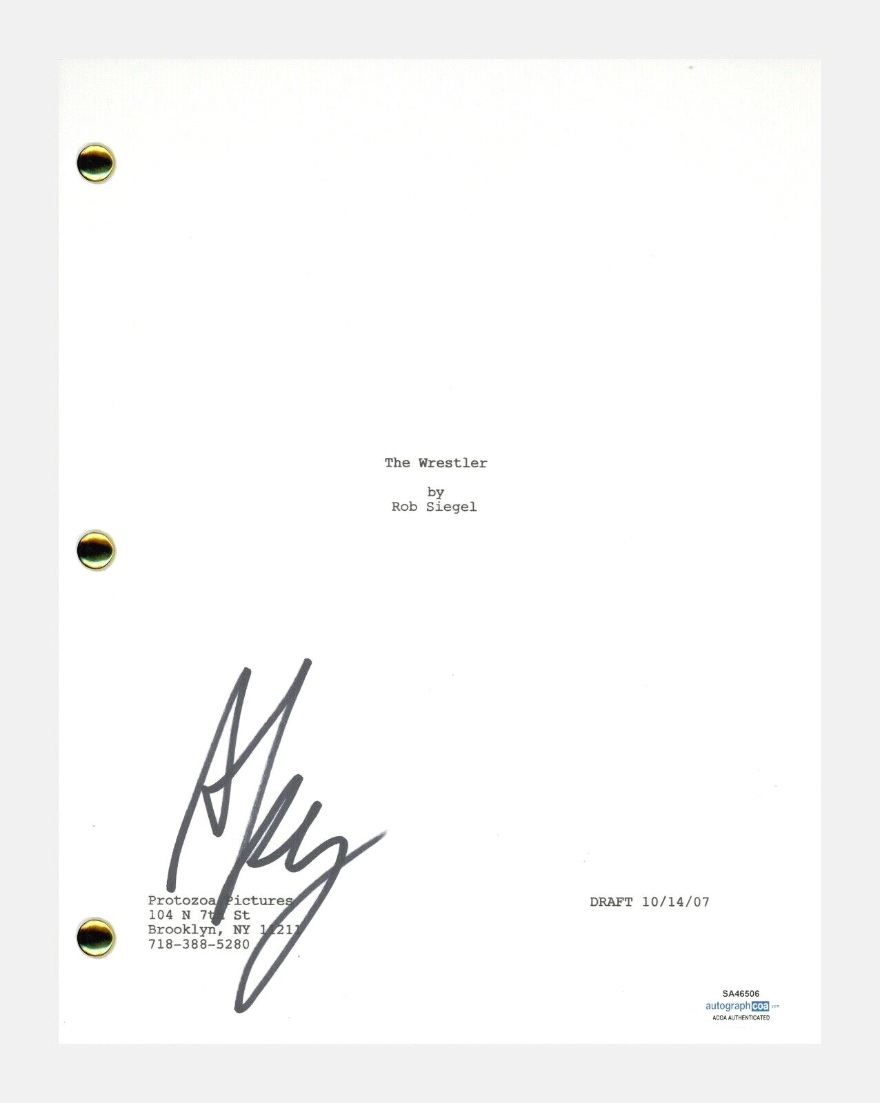 Darren Aronofsky Signed Autograph The Wrestler Movie Script Screenplay ACOA COA