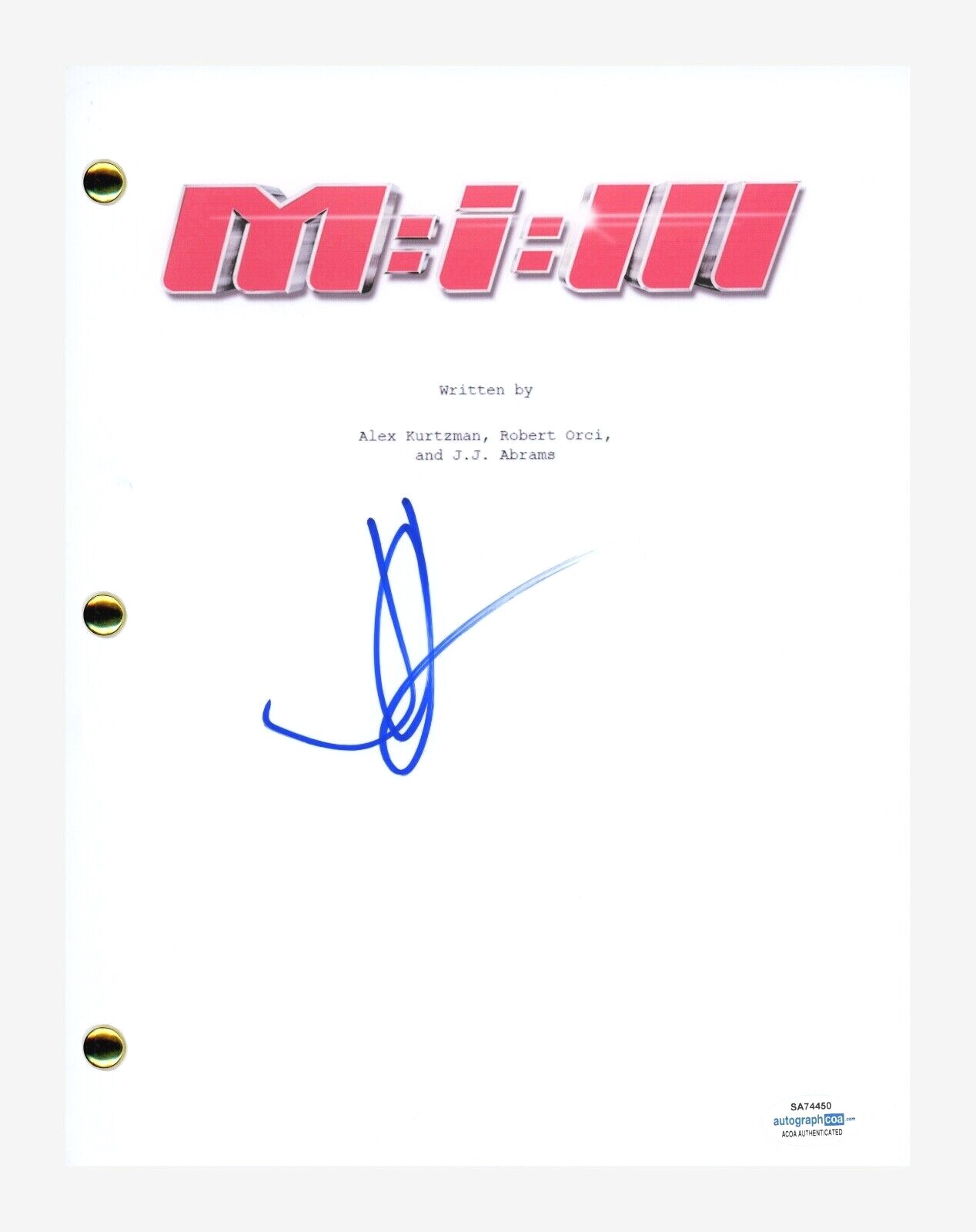 JJ Abrams Signed Autographed Mission: Impossible III Movie Script ACOA COA