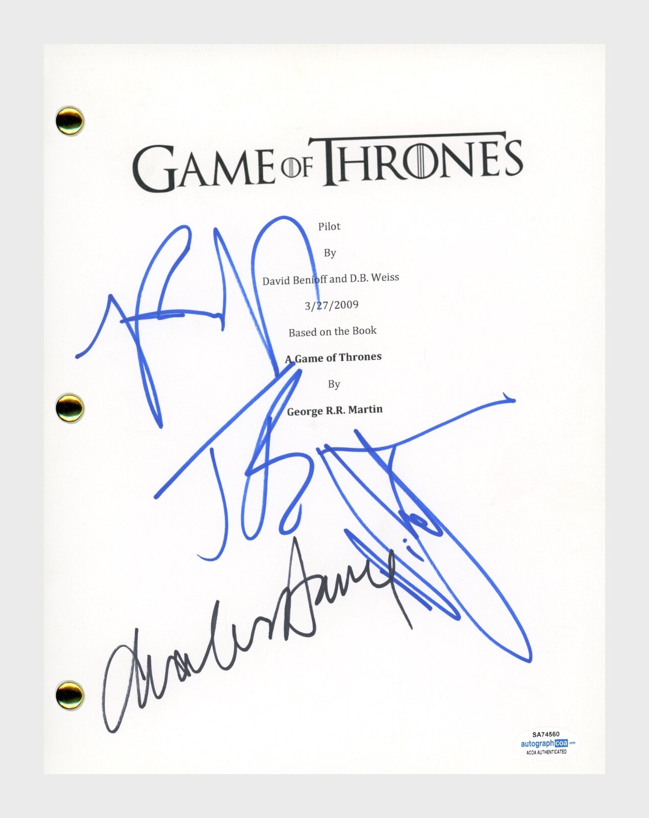 Game of Thrones Cast Signed Pilot Script Nikolaj Coster-Waldau+ 3 ACOA COA