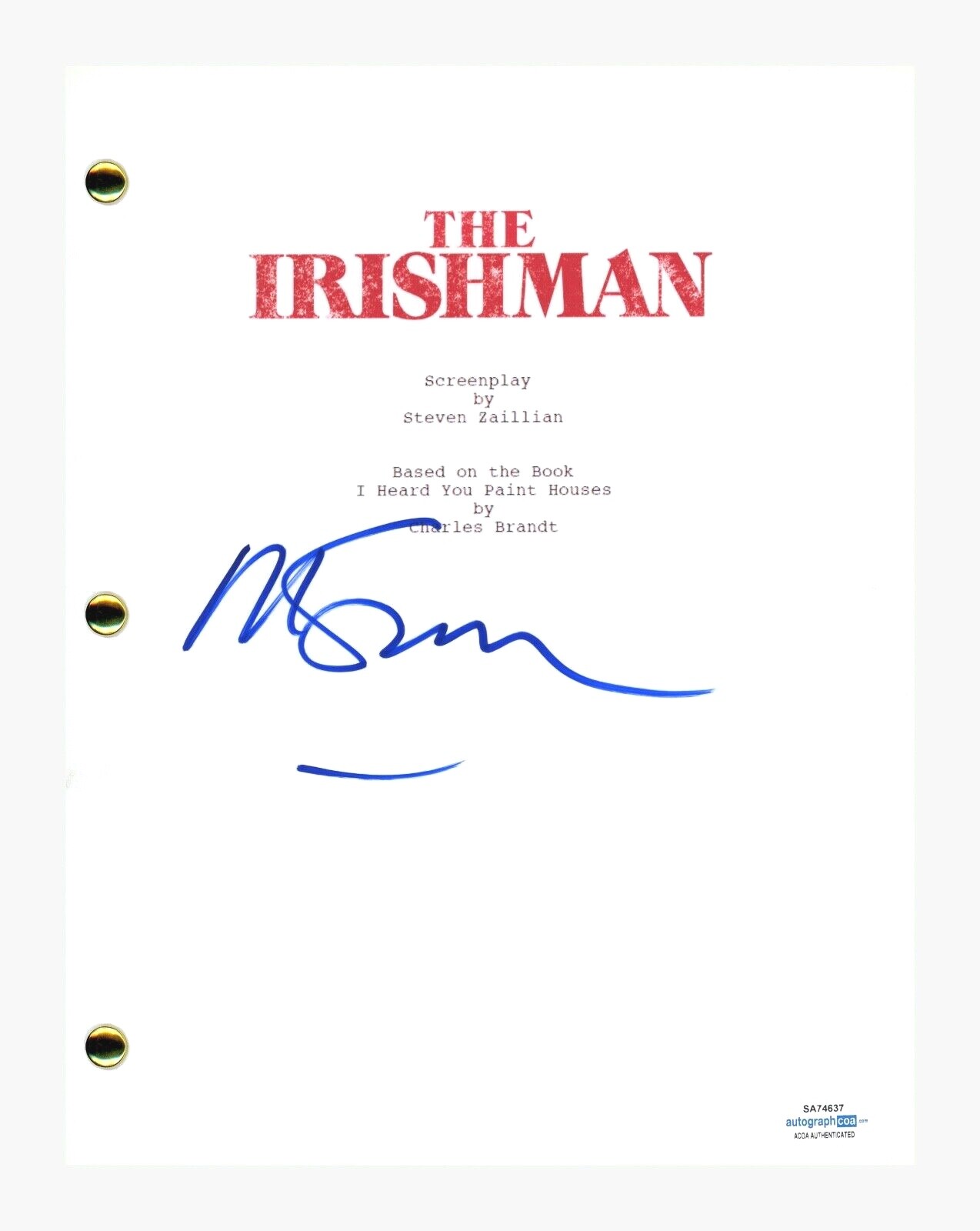 Martin Scorsese Signed Autographed The Irishman Movie Script Screenplay ACOA COA